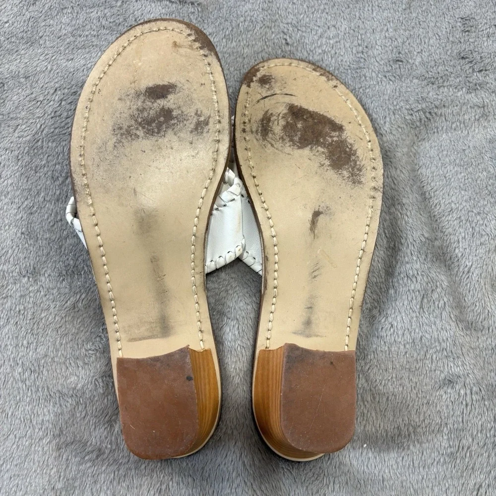 Jack Rogers Sandals Womens Sz 4 White Palm Beach‎ Leather Thong Flip Flops USA